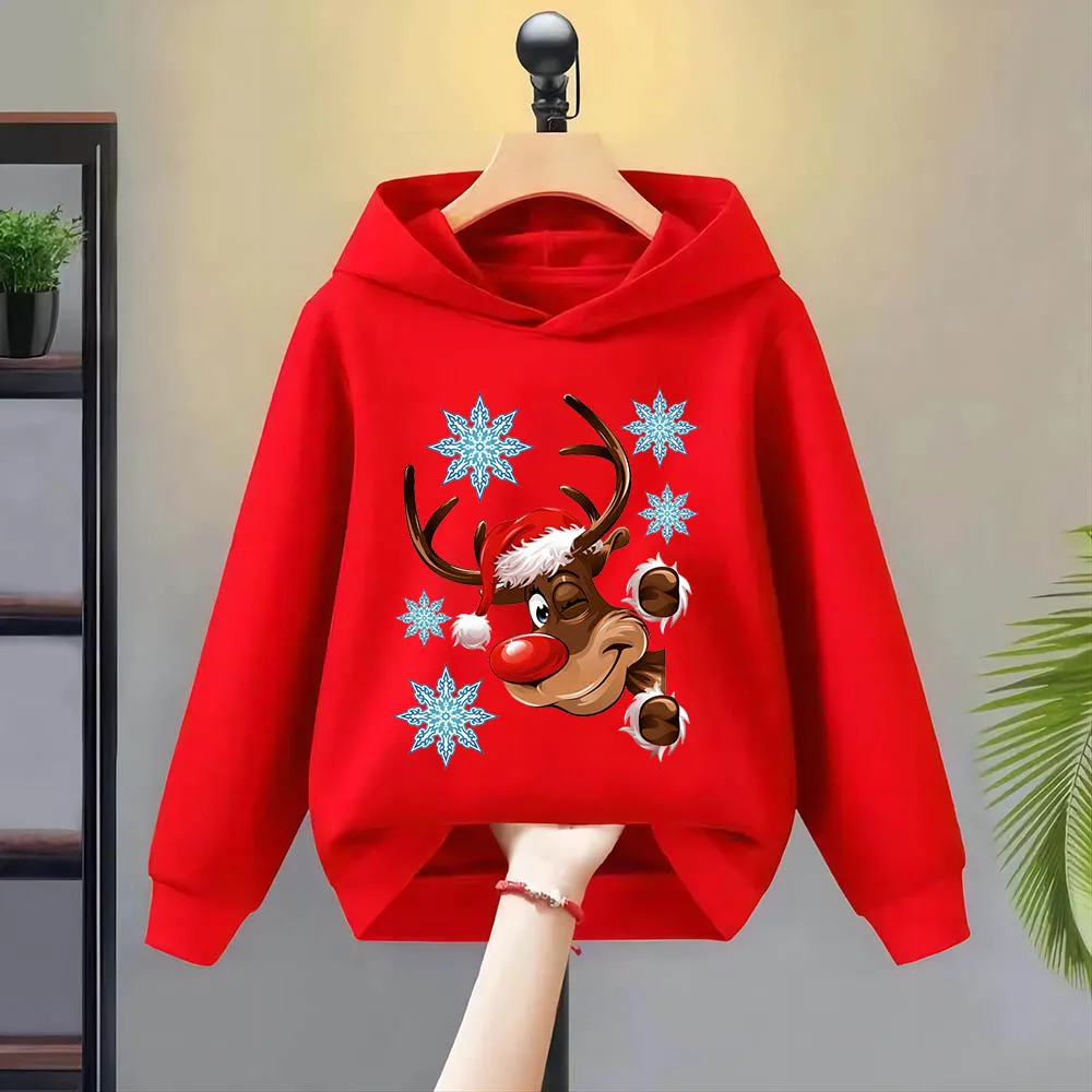 Veste décontractée multicolore cerf de noël, pull-over, haut, vêtements d'automne et d'hiver, sweat à capuche de qualité, dessin animé pour enfants