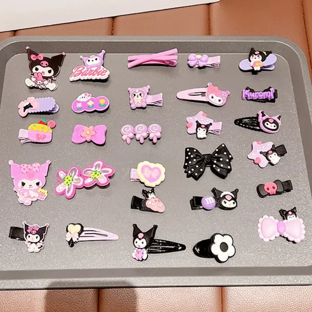 14 pièces/ensemble Kawaii mignon Kuromi extensible nœud cheveux cravate pour enfants ma mélodie Double queue de cheval en cuir bande cheveux accessoires étudiant cadeau – Image 6