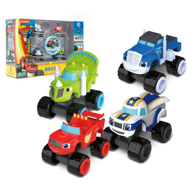 Blaze Monster Machines – figurine de dessin animé en plastique/alliage, Robot déformé, modèle de voiture Glissade, jouets pour enfants, cadeaux de noël, 4 pièces