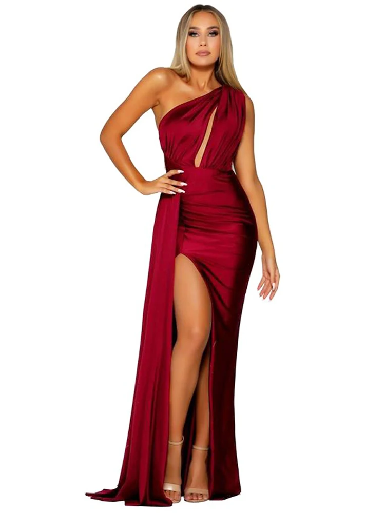 Robe de Bal en Satin pour Demoiselle d'Honneur, Tenue de Soirée Sexy et Fendue