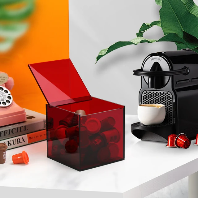 Coffee Capsule Storage Box Coffee Pod Holder Organizers Accessories Clear Handmade Acrylic Box for House and Office Use (Red) – Image 4