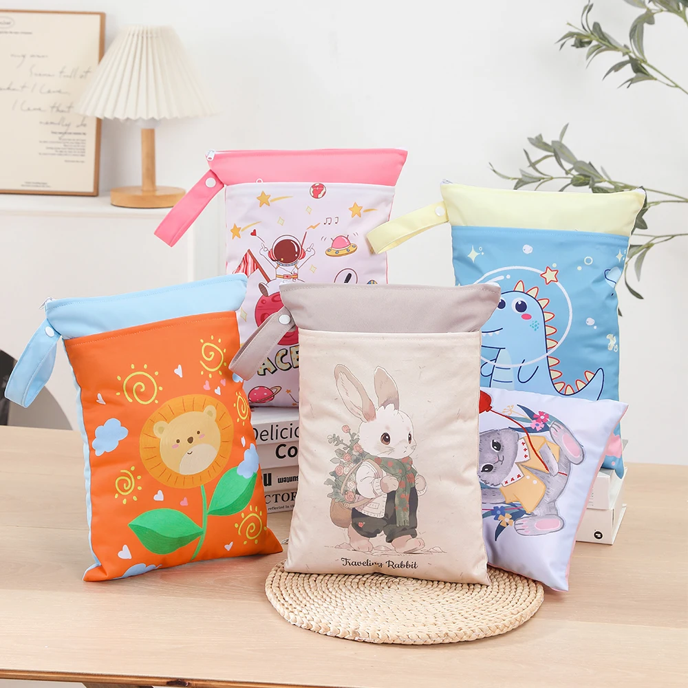BIAI-Sac de rangement pour couches lavables, sacoche de plage imperméable à double poche avec fermetures éclair pour voyage et maquillage, 25x35cm