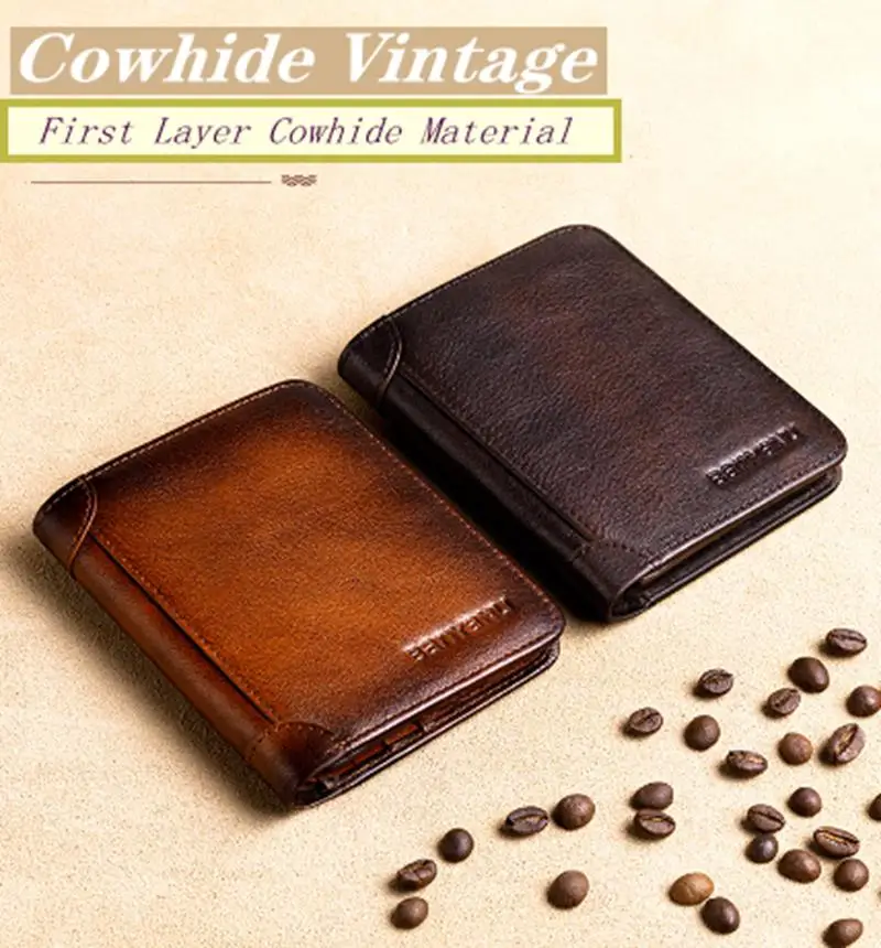 Tête de portefeuille en cuir véritable pour homme, cuir de vachette, brosse antivol, ultra-mince, multi-cartes, pince à billets courte, pliable et porter 02/10/2018