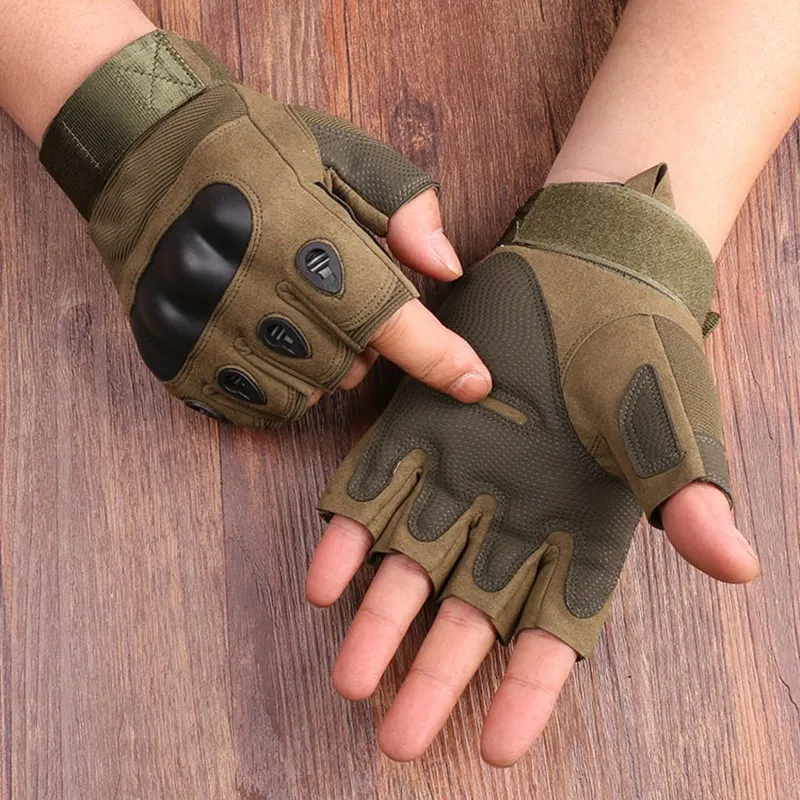 Gants demi-doigt pour hommes, jointures dures, Combat, chasse, Airsoft, Paintball, sans doigts