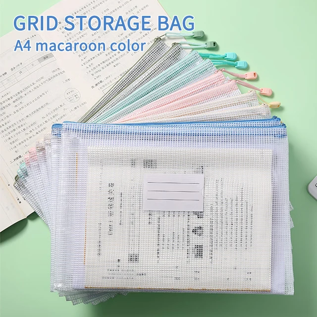 Macaron Subject Bag Label Mesh Bag Candy Color Document Storage Handbag Student Test Paper Stationery Storage Supplies
