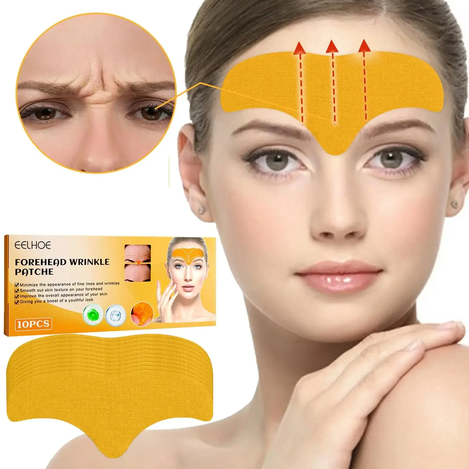Patch de gel déformable pour le front, masque raffermissant au collagène hydrolysé, autocollants de soins du visage, 10 pièces/boîte