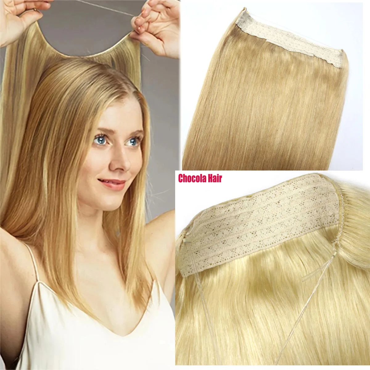 Chocola Brazilian Remy  Human Hair Extensions Secret Wire No Clip Halo Hair Extensions Hidden Wire  Adjusta
