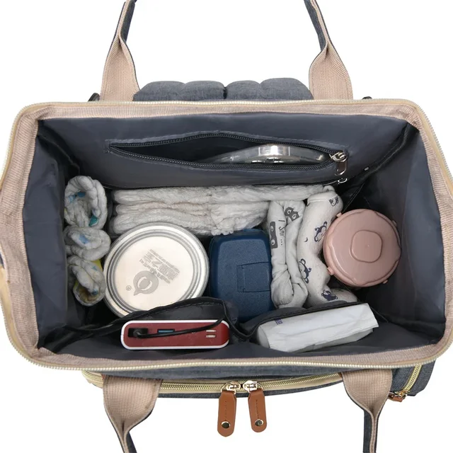 Sac à couches de lit pliable, sac pour maman, sucette de grande capacité, sac à dos pour bébé avec sac de bouteille isolé, sac suspendu pour poussette de bébé – Image 5