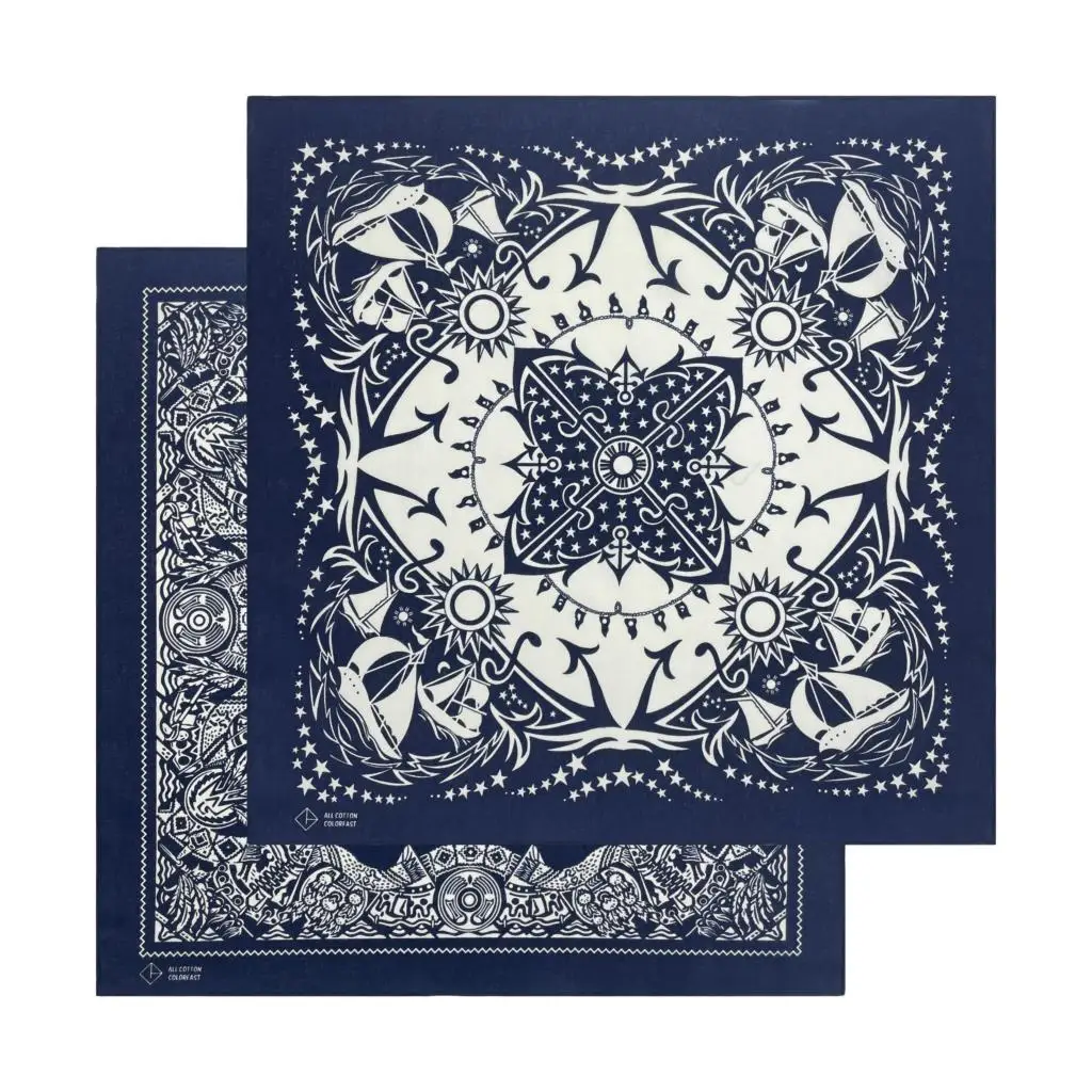 Bandana Hip Hop pour hommes et femmes, 100% coton, style nautique bleu, 55x55cm, mode sauna extérieur, bandeau pour cheveux, foulards pour cheveux