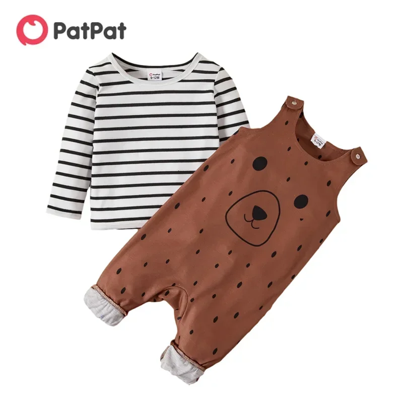 PatPat-Ensemble 2 pièces pour bébé garçon, haut rayé, salopette avec animaux, nouvelle collection printemps et automne 2022