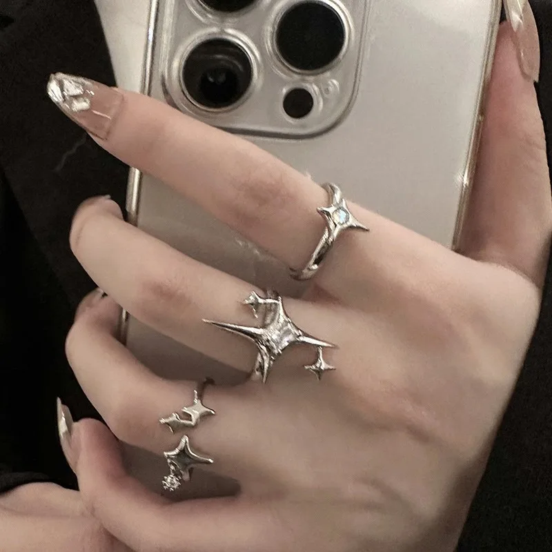 Ensemble de bagues ouvertes en Zircon incrusté de lumière des étoiles, vent froid, artisanat, Collision d'âme, accessoires de bijoux tendance, 3 pièces, 2024
