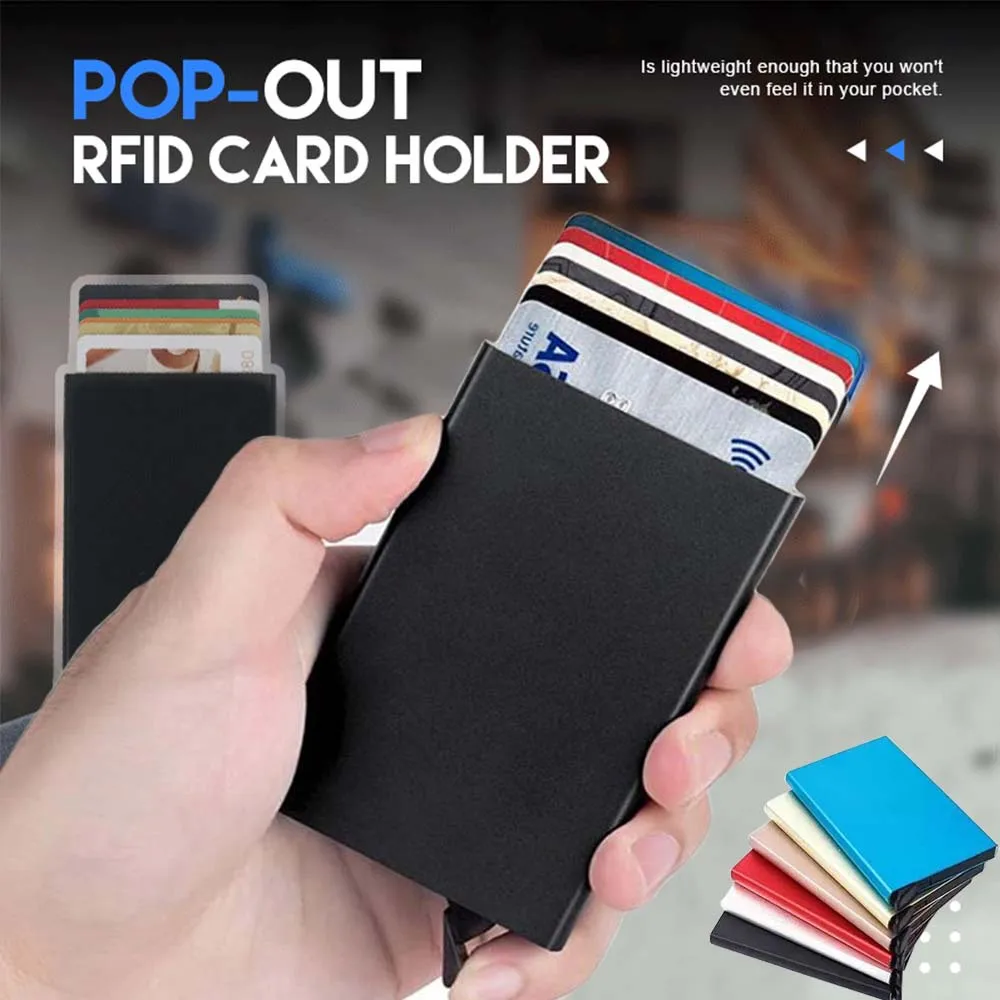 Rfid portefeuille intelligent porte-carte en métal mince mince hommes femmes portefeuilles Pop Up minimaliste portefeuille petit noir sac à main Vallet Walets pour hommes
