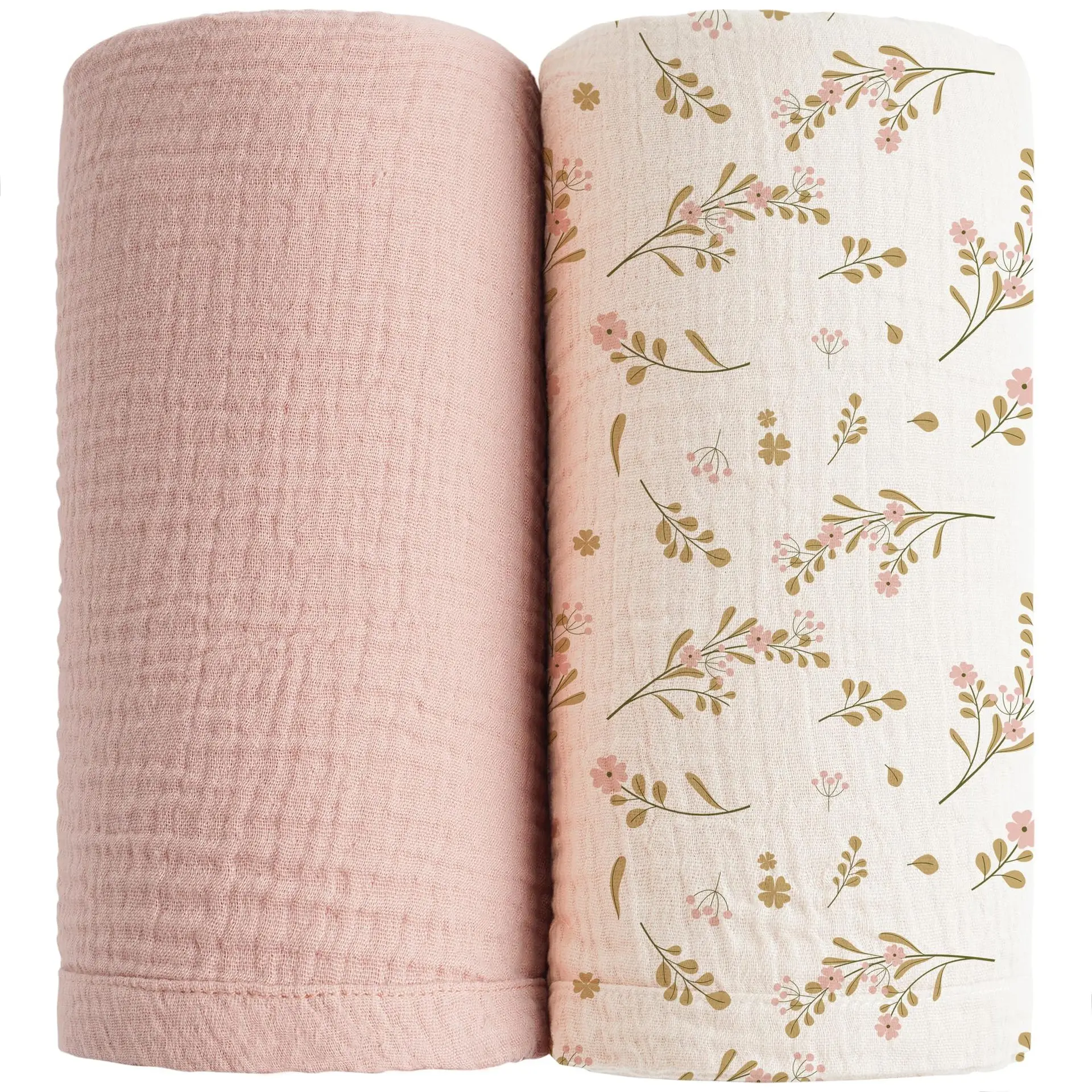 Couverture d'emmaillotage en mousseline de coton pour bébé, couverture de nouveau-né, couverture de poussette ronde, accessoires pour bébés, literie douce, 2 pièces par ensemble