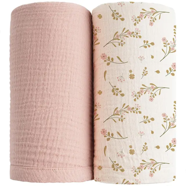 Couverture d'emmaillotage en mousseline de coton pour bébé, couverture de nouveau-né, couverture de poussette ronde, accessoires pour bébés, literie douce, 2 pièces par ensemble
