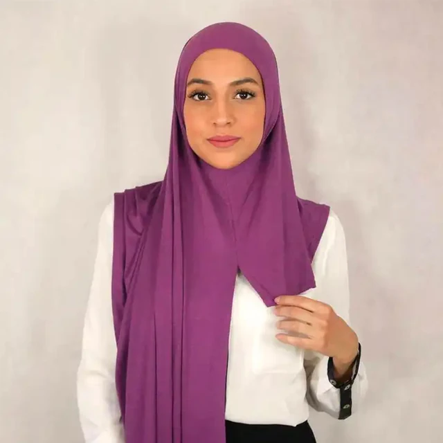 Le plus récent coton doux Jersey Double boucle instantanée Hijab musulman bandeau islamique foulard écharpe – Image 4