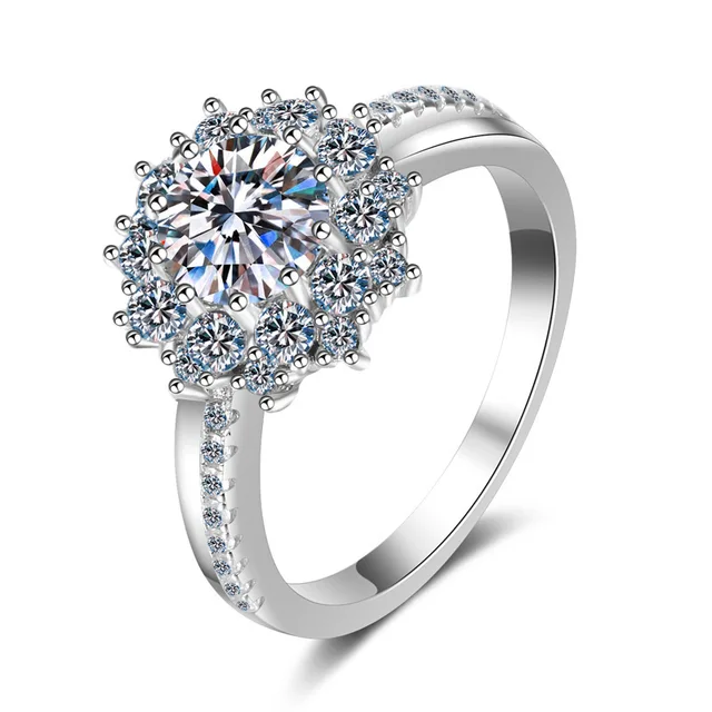 Bague en diamant platine PT950 pour femmes, bague Moissanite 1 Carat, bague de mariage de luxe en tournesol, bague en diamant Moissanite – Image 5