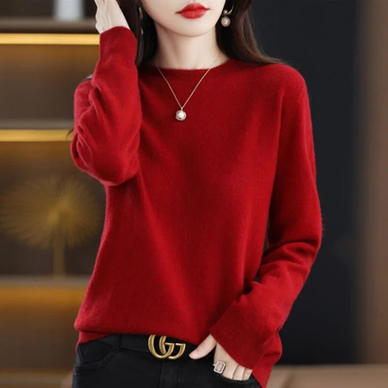 Femmes pull col rond automne hiver basique pull chaud décontracté Pulls pulls coréen à manches longues solide tricots chemise de fond