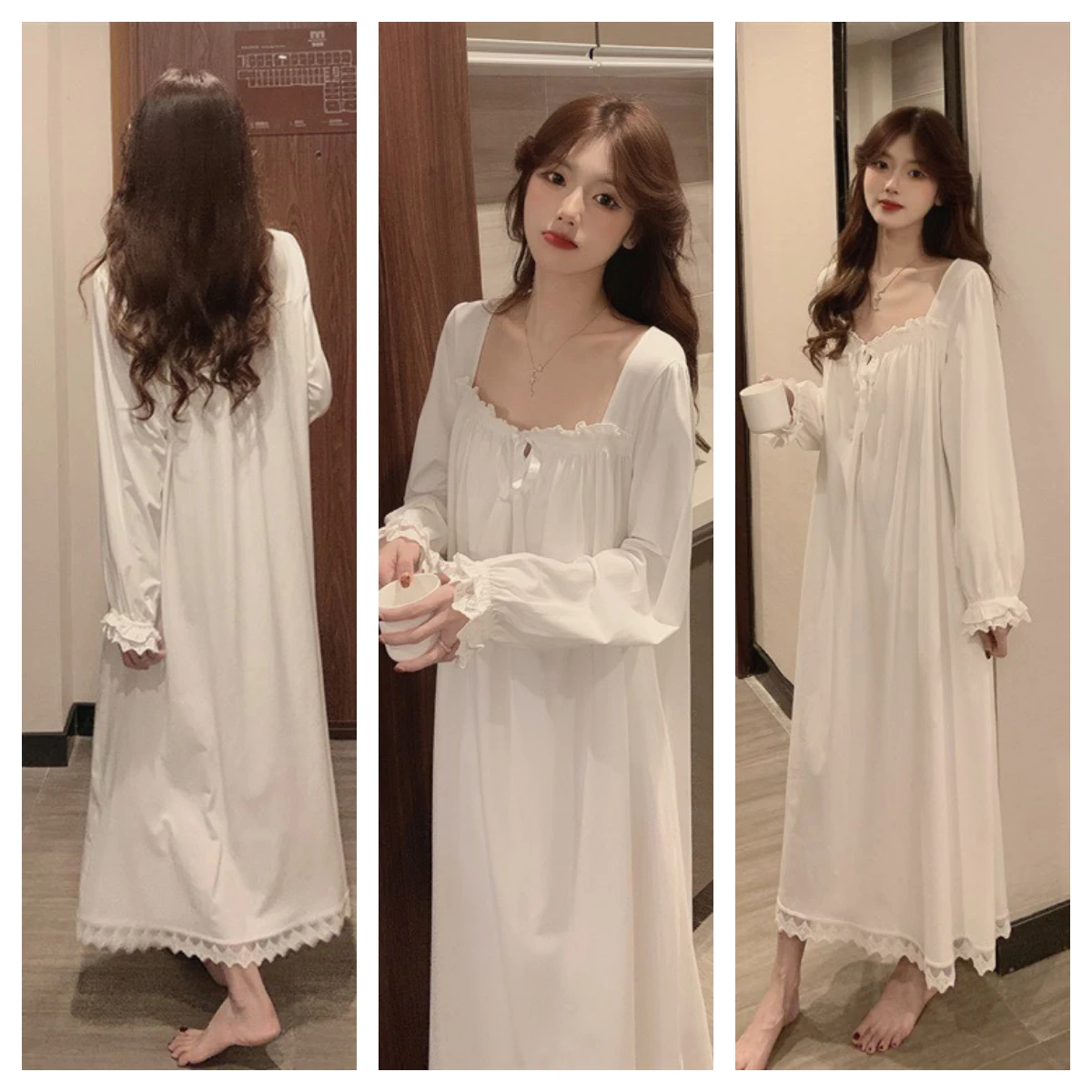 Chemise de nuit Style princesse à manches longues, pyjama en dentelle pour femmes, Version coréenne, ample, grande taille, vêtements de maison, cadeau d'anniversaire, nouvelle collection 2024
