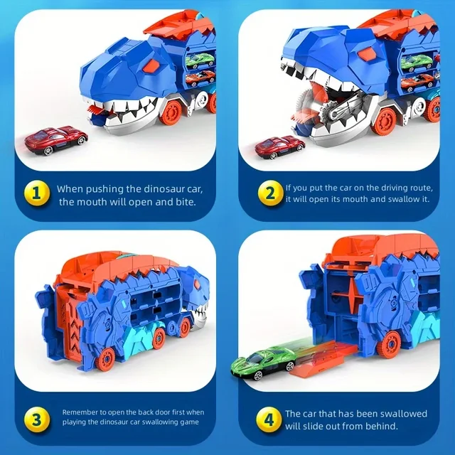 Camion de dinosaure de transport avec piste marketde course pliable, se transforme en t-rex debout, meilleurs cadeaux d'anniversaire, jouets pour garçons et filles, enfants – Image 3