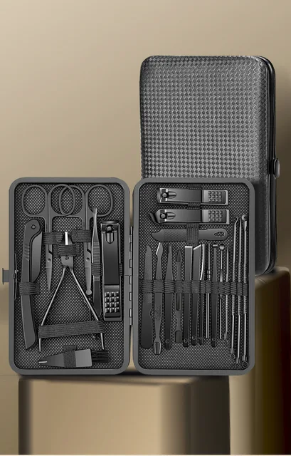 Ensemble de coupe-ongles noir, couteau de pédicure, outil de beauté des ongles en acier inoxydable, soins des ongles, boîte de voyage Portable 8/12/15/20/24 pièces – Image 6