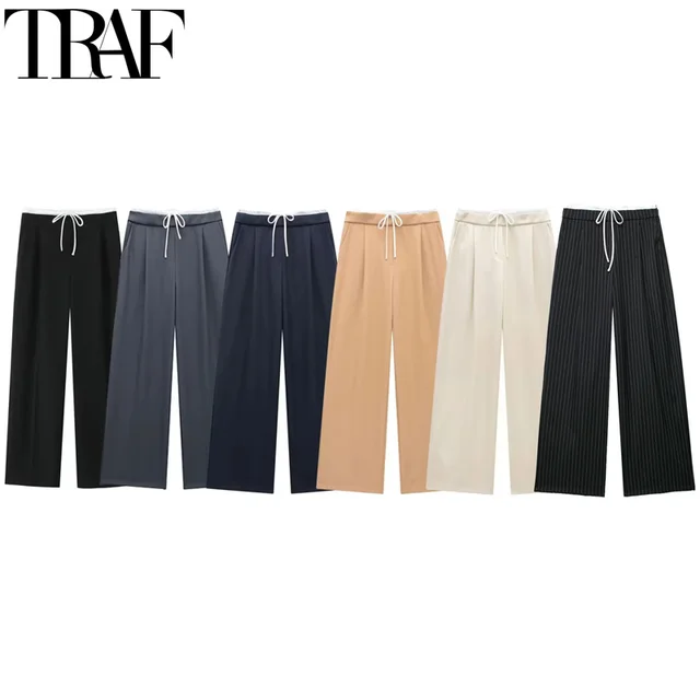 TRAF femmes pantalons Baggy pantalons larges femme tenue de bureau plis pantalons noirs pour femmes automne décontracté taille haute pantalon formel – Image 2