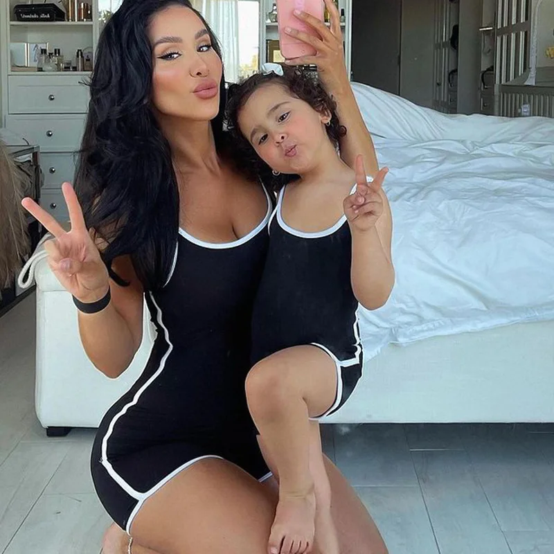 Salopette de Yoga mère et fille, vêtements d'été pour femmes et filles, Look familial, tenues assorties, combinaisons sans manches pour maman et moi