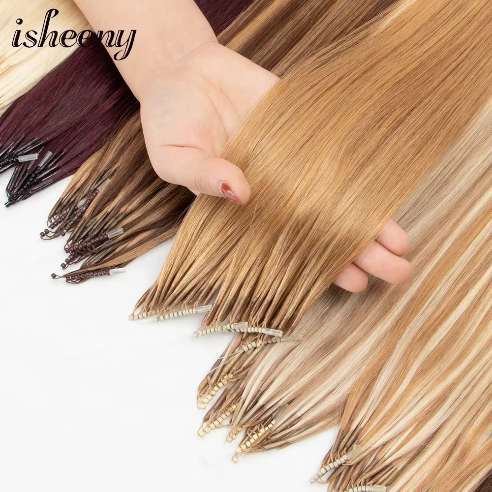 Isheeny-Extensions de Cheveux Humains Blonds 8D, CharacterRing Link, 0.6 Gumental Machine, Remy Human Microlink Beads, 12 ", 16", 20"