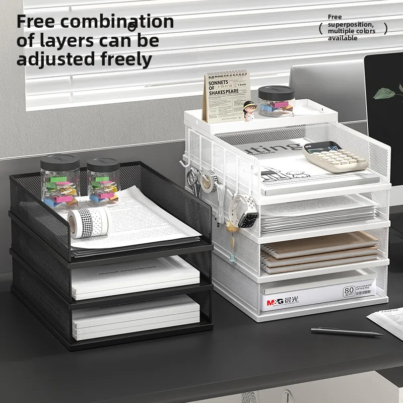 4-Tier Stackable Paper Tray, Metal Mesh Desktop Organizer, Paper Sorter, Letter Trays,File Document Storage Rack for for Office