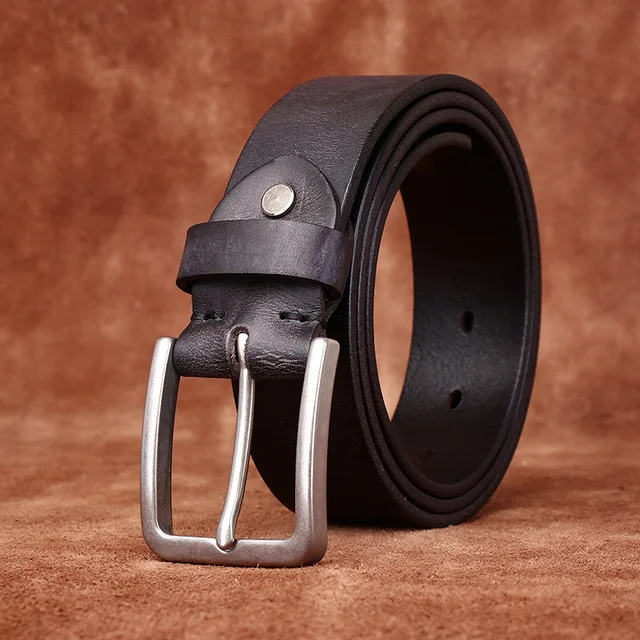 Ceinture en cuir avec boucle en acier inoxydable pour hommes, couche de tête en cuir, Cirhide, rétro, tendance de la mode simple, denim – Image 2