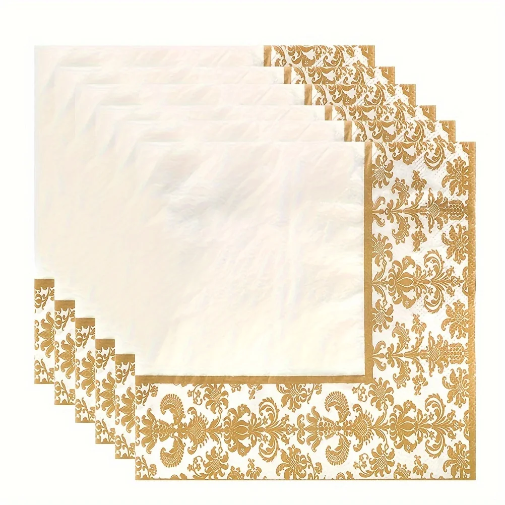 20/100 pièces, serviettes d'impression dorées, mouchoirs à Cocktail, décoration de vaisselle de mariage, fournitures de nettoyage, fournitures de fête de noël