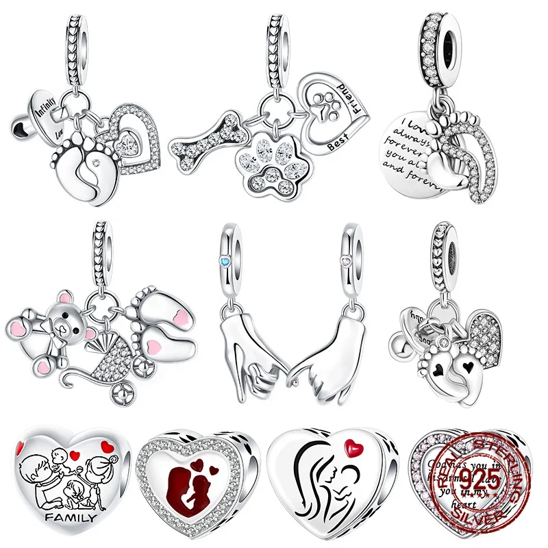 Sucette de pied en argent Sterling 925, perles chaudes en forme de cœur pour la famille, adaptées au bracelet de 4MM de diamètre du trou, bijoux fins à faire soi-même, cadeaux
