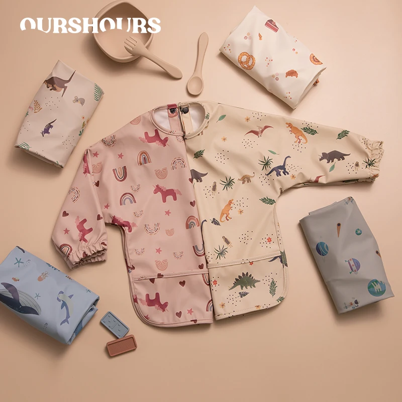 Petit garçon fille peinture Smock bébé doux imperméable bavoir enfant repas manger tablier à manches longues enfant réglable tissu d'alimentation