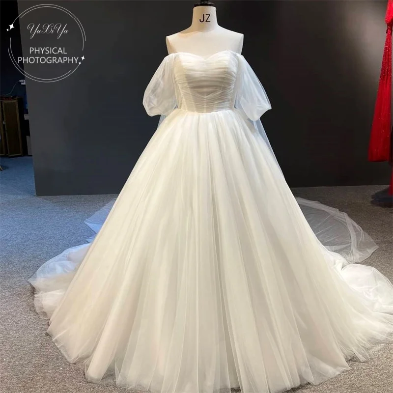 Z0286 personnalisé 100% Photos réelles couleur ivoire Tulle vestidos de novia sweatheart robe de bal hors de l'épaule robe de mariée