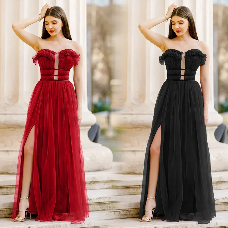 Robe longue de demoiselle d'honneur, Sexy, sans manches, sans bretelles, nouveau Style, taille attachée, fente latérale, pour mariage et Occasions importantes