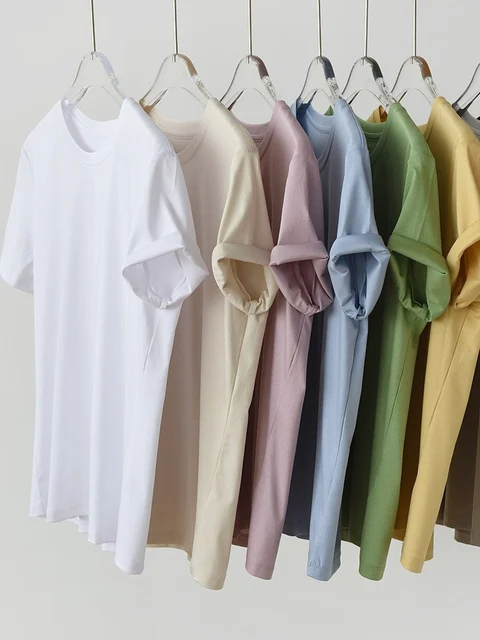 Suyarepl, T-shirt à Manches Courtes pour Femme, Haut Basique et Confortable, Couleur Bonbon, Col en V, 10% Coton, Été 58%, Inj2024 – Image 6