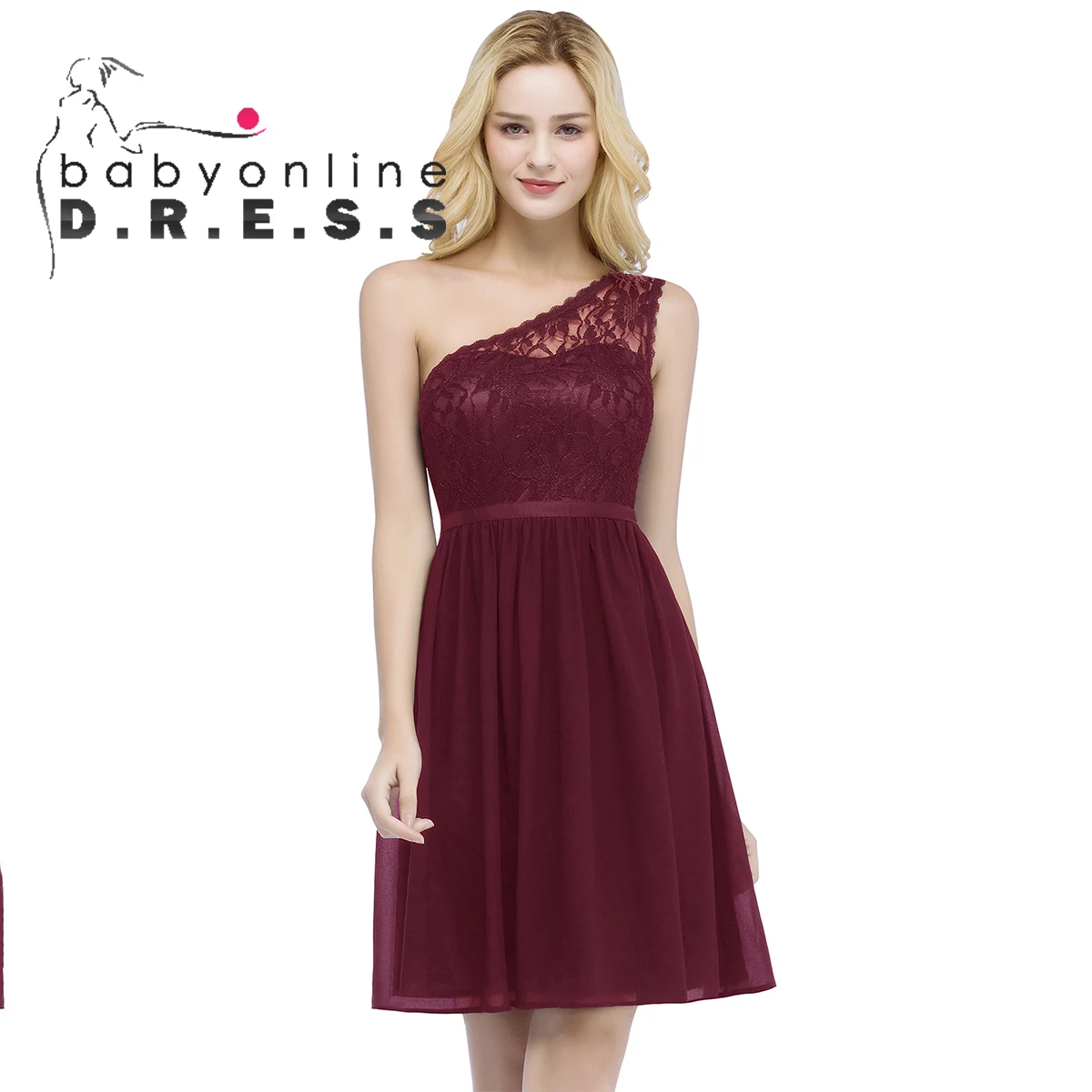 BABYONLINE-Robe sexy à une épaule en dentelle, jupe courte en mousseline de soie, tenue de soirée