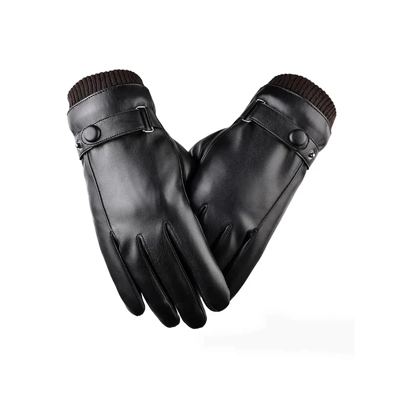 Gants en cuir PU noir pour hommes, Style fin, pour la conduite, antidérapants, doigts complets, paume, écran tactile, mode hiver