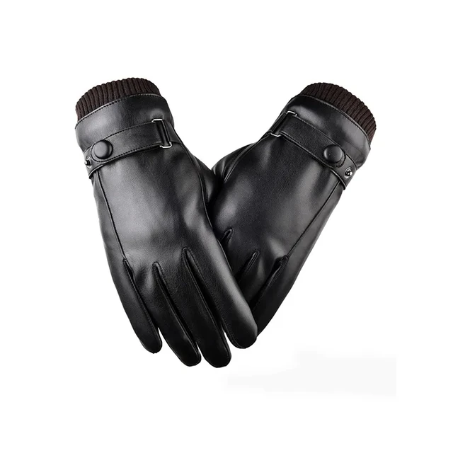 Gants en cuir PU noir pour hommes, Style fin, pour la conduite, antidérapants, doigts complets, paume, écran tactile, mode hiver