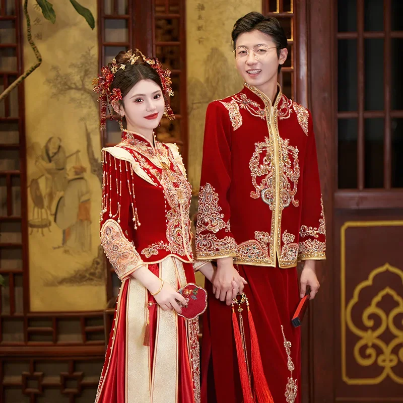 Shuhe – robe de mariée à épaules dénudées, Style chinois, vêtements pour couples, robes de mariée, nouvelle collection automne 2024