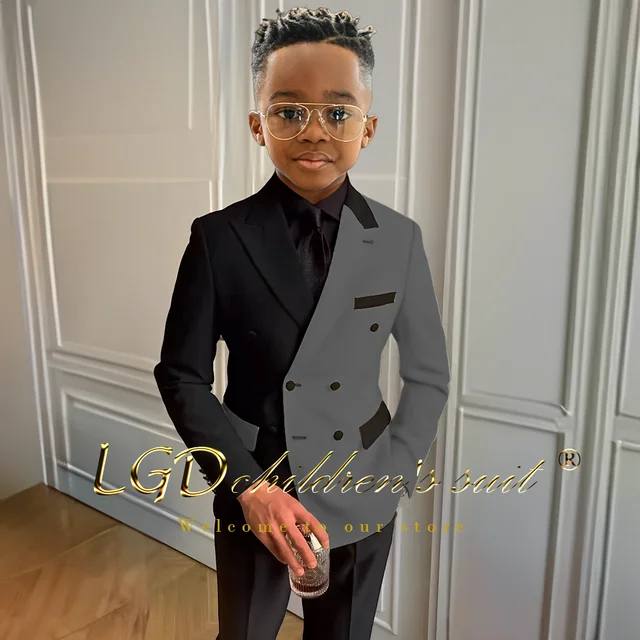 Mn-Veste et pantalon de smoking à double boutonnage pour garçons, revers Patricia, noir et blanc trempé, ajusté, formel, événement de mariage, 2 pièces – Image 4