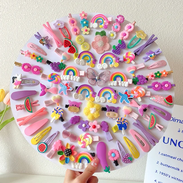 Ensemble de pinces à cheveux de dessin animé pour enfants, barrettes, épingles à cheveux, frange, fleur, fruit, bébé, fille, accessoires, 14 pièces