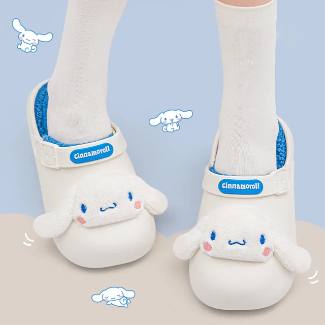 Sanrio Kawaii cannelle femmes pantoufles Sanrio Hello Kitty Kuromi dessin animé mignon imperméable doux fourrure chaud intérieur maison chaussures ﻿