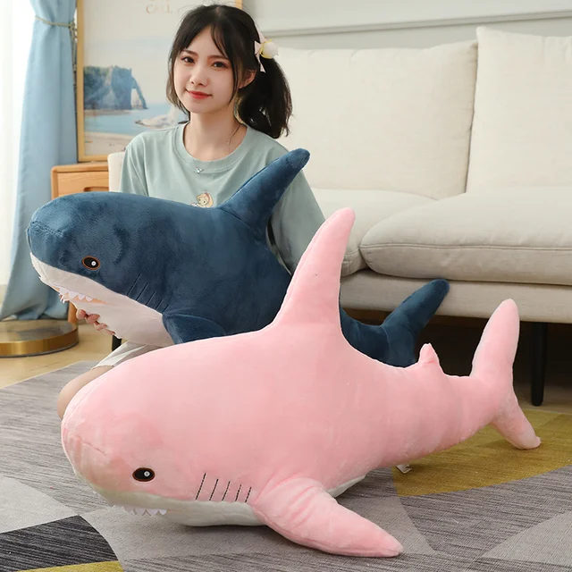 Simulation de requin créature marine, poisson bleu rose gris, poupées Super douces, oreiller de dessin animé, décor de lit, cadeau d'anniversaire pour filles et garçons – Image 2