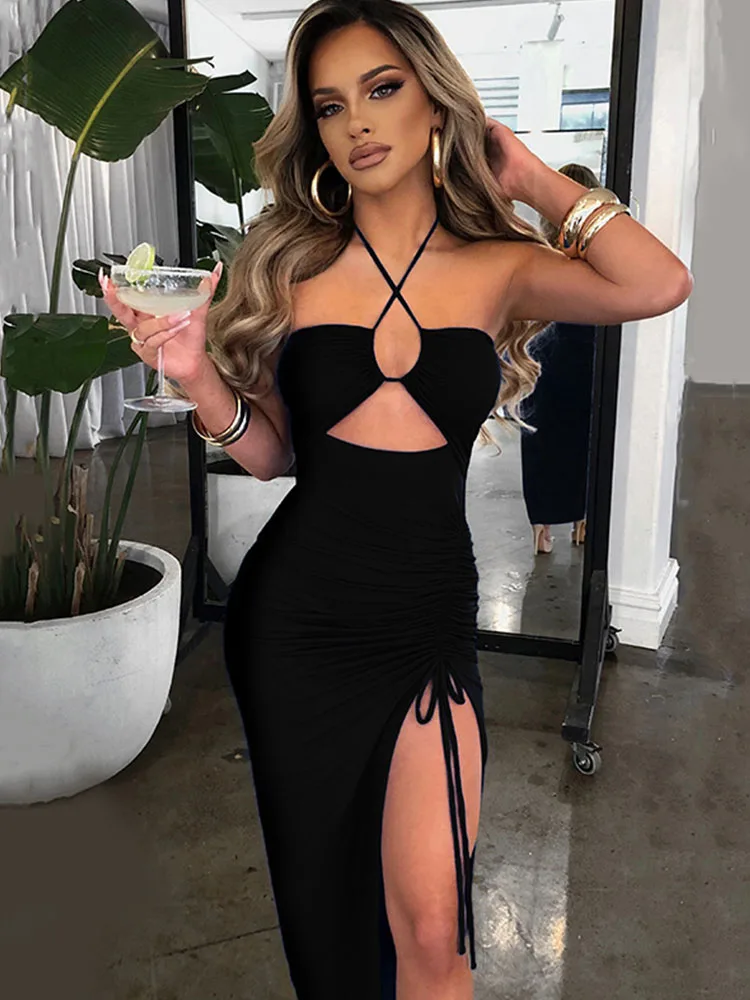Sans manches Sexy femme Midi dos nu robes mince boîte de nuit fête femmes robe moulante robes Elegantes Para Mujer
