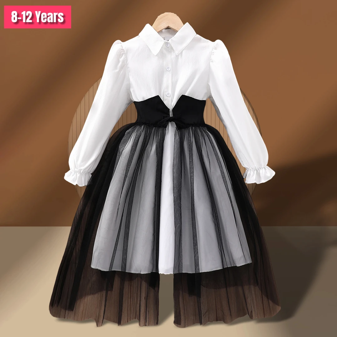 Robe élégante pour filles de 8 à 12 ans, vêtements de fête, manches longues, pour enfants, blanc pur, décontracté, doux et ventilé