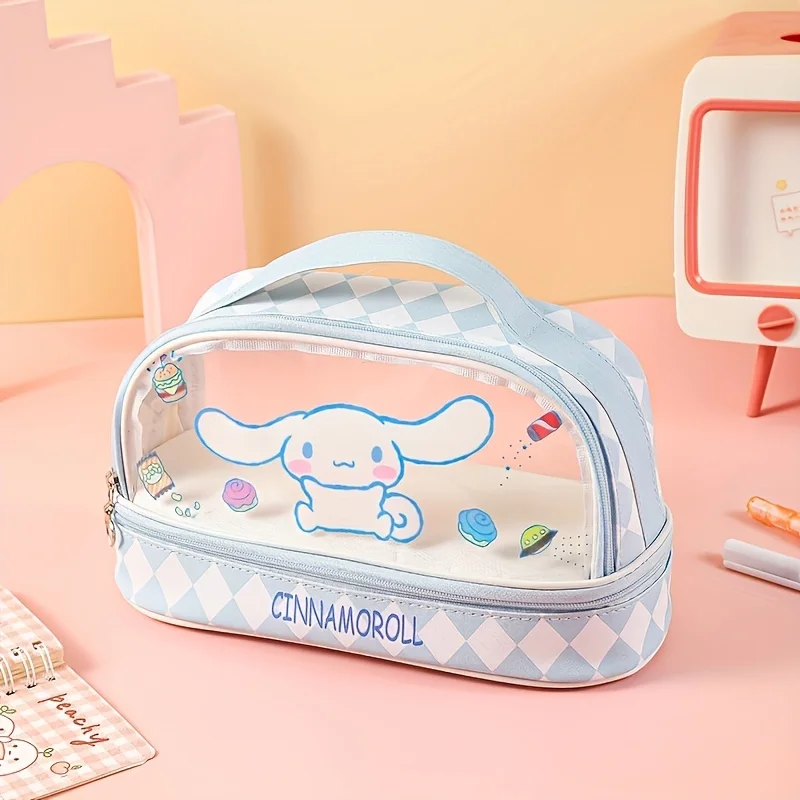 Sac à cosmétiques en matériau PU Hello Kitty et Kuromi, organisateur de fournitures scolaires de grande capacité Cinnamoroll, avec compartiment organisateur