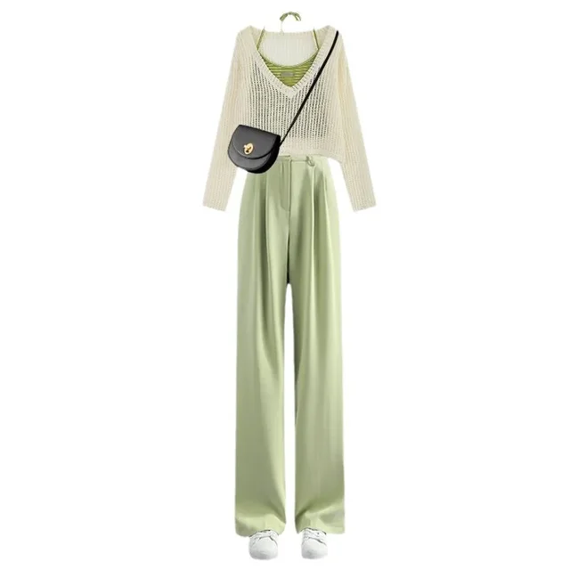 Grande taille système de sel de printemps costume frais femmes 2024 nouvelle grande taille doux frais vent réservoir crème solaire chemise cloche bas trois-Pi... – Image 3
