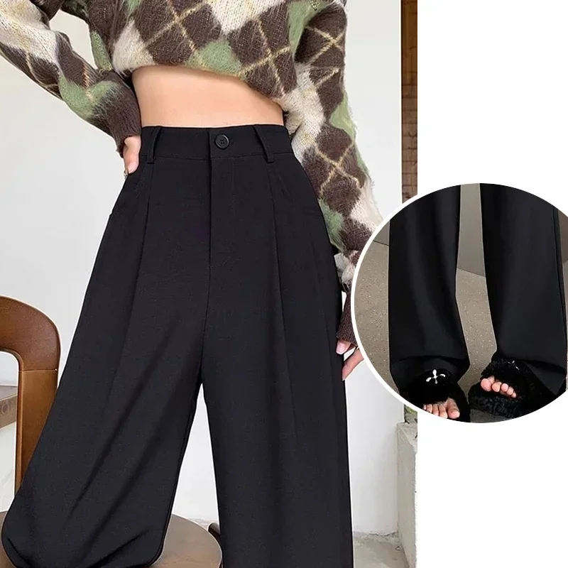 Femmes mode costume pantalon dame respirant Baggy taille haute jambe large pantalon d'été dame jambe droite noir café classique pantalon