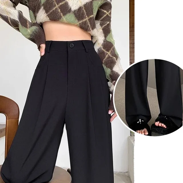 Femmes mode costume pantalon dame respirant Baggy taille haute jambe large pantalon d'été dame jambe droite noir café classique pantalon
