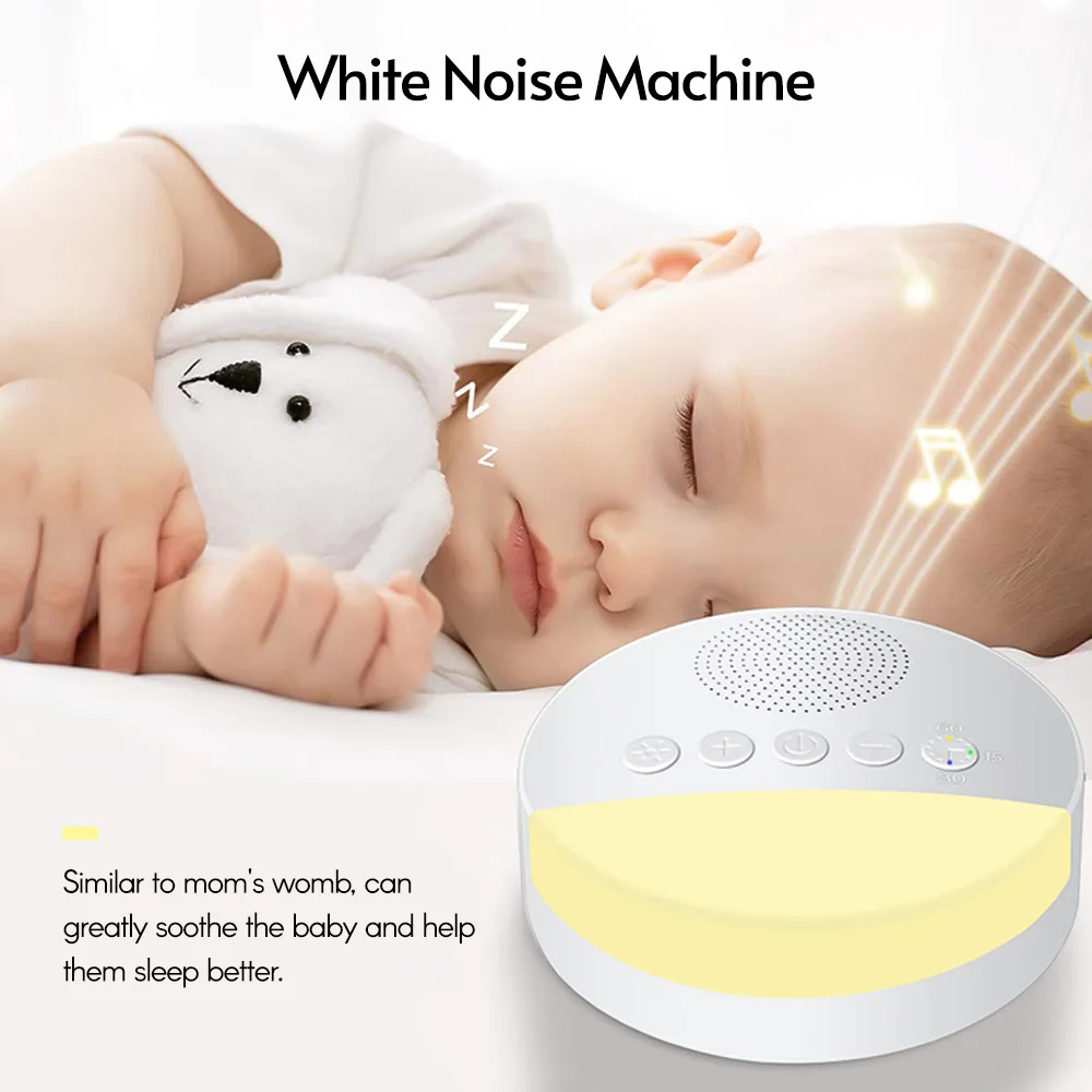 Machine de sommeil à bruit blanc intégré 6 sons apaisants doux souffle lumière 15/30/60 minutage intelligent pour les personnes de tous âges